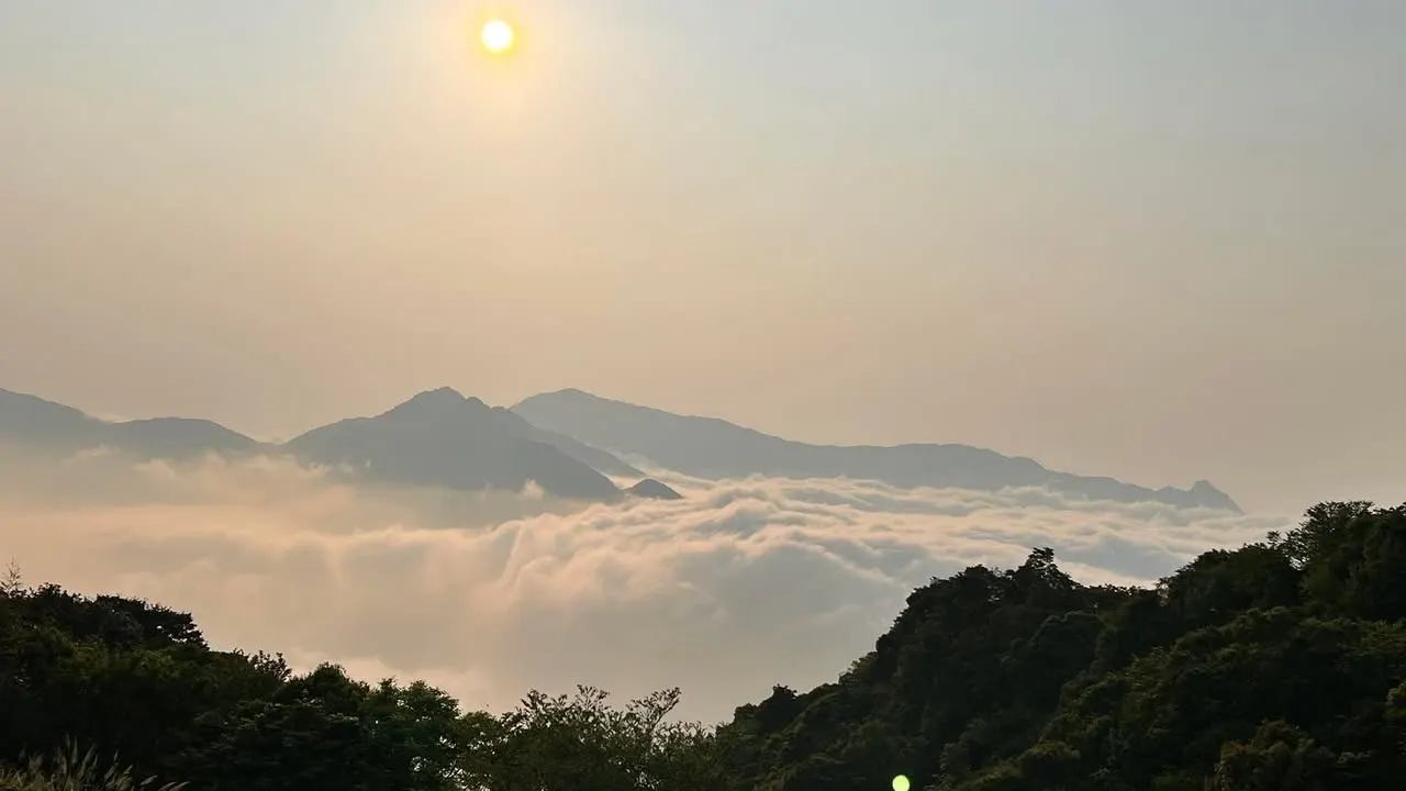 山稜上方的晨光與雲海